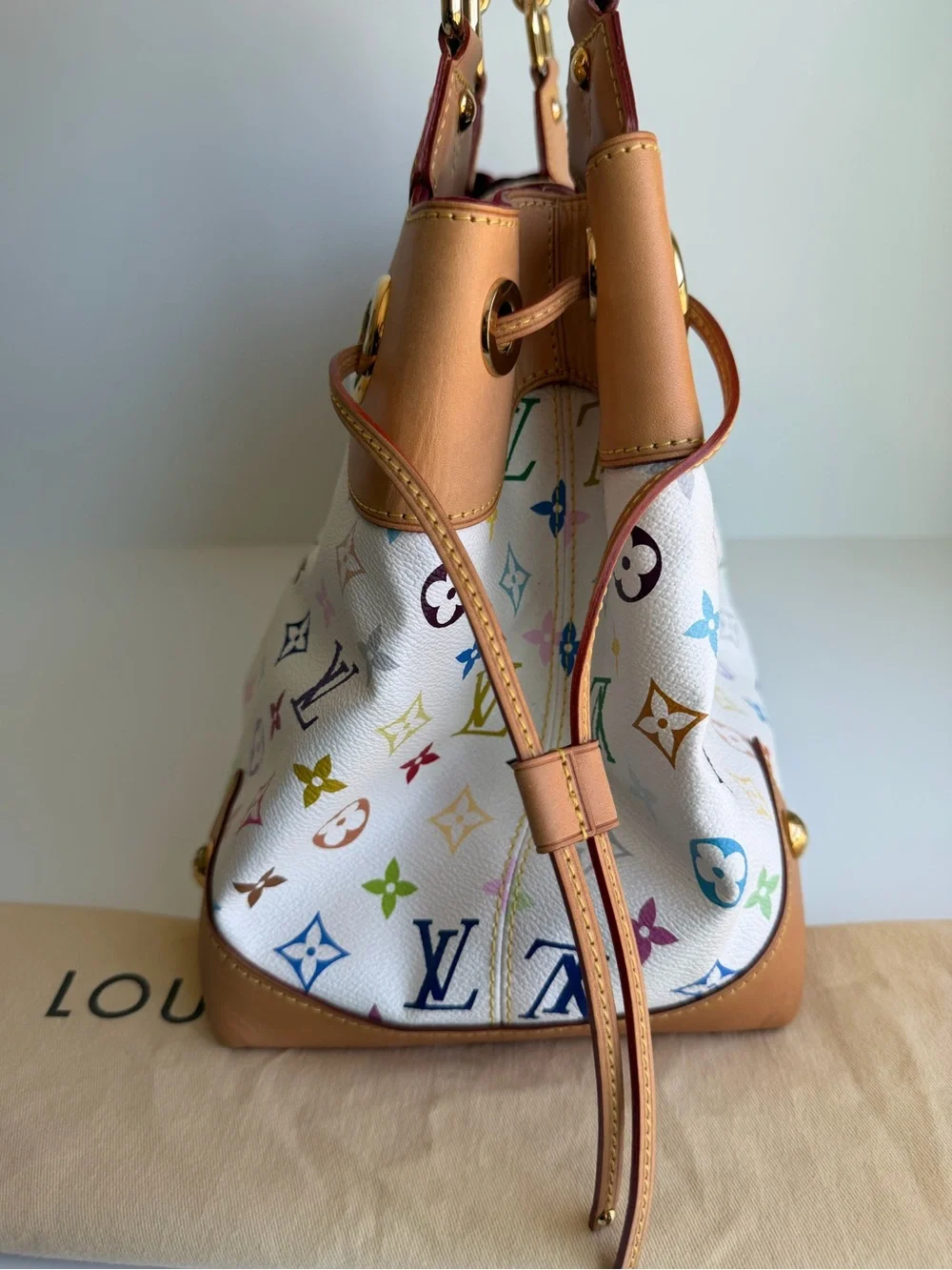 Authentic Louis Vuitton Takashi Murakami White Blanc Multicolor Ursula Handbag
